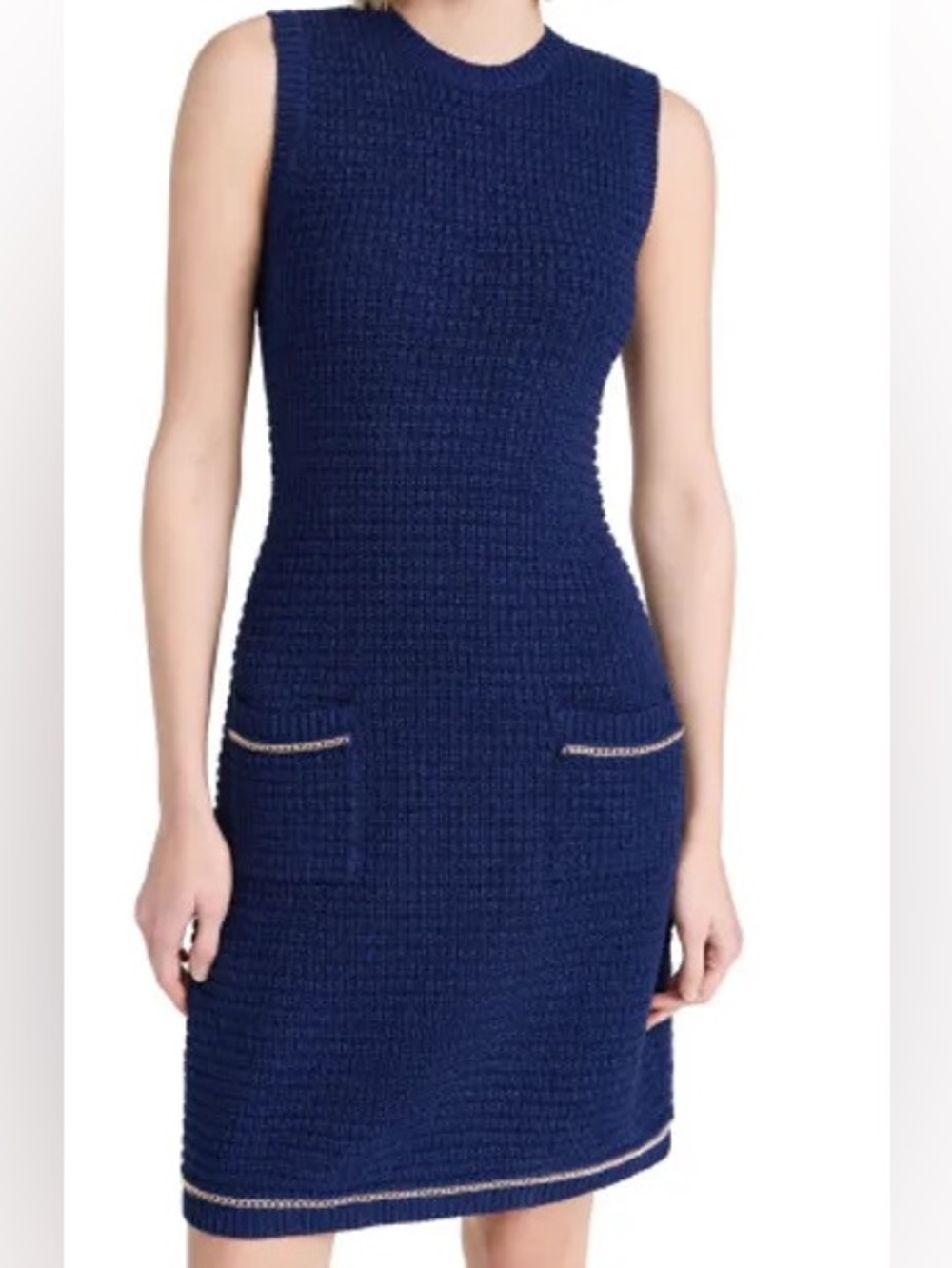 Shoshanna Navy Textured Knit Sleeveless Sheath Dress